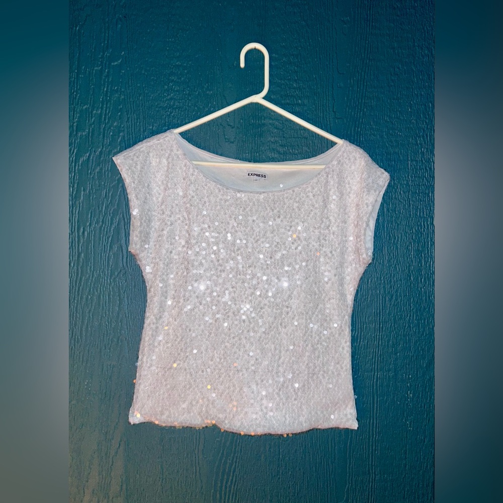Express Sparkling White Sequin Blouse